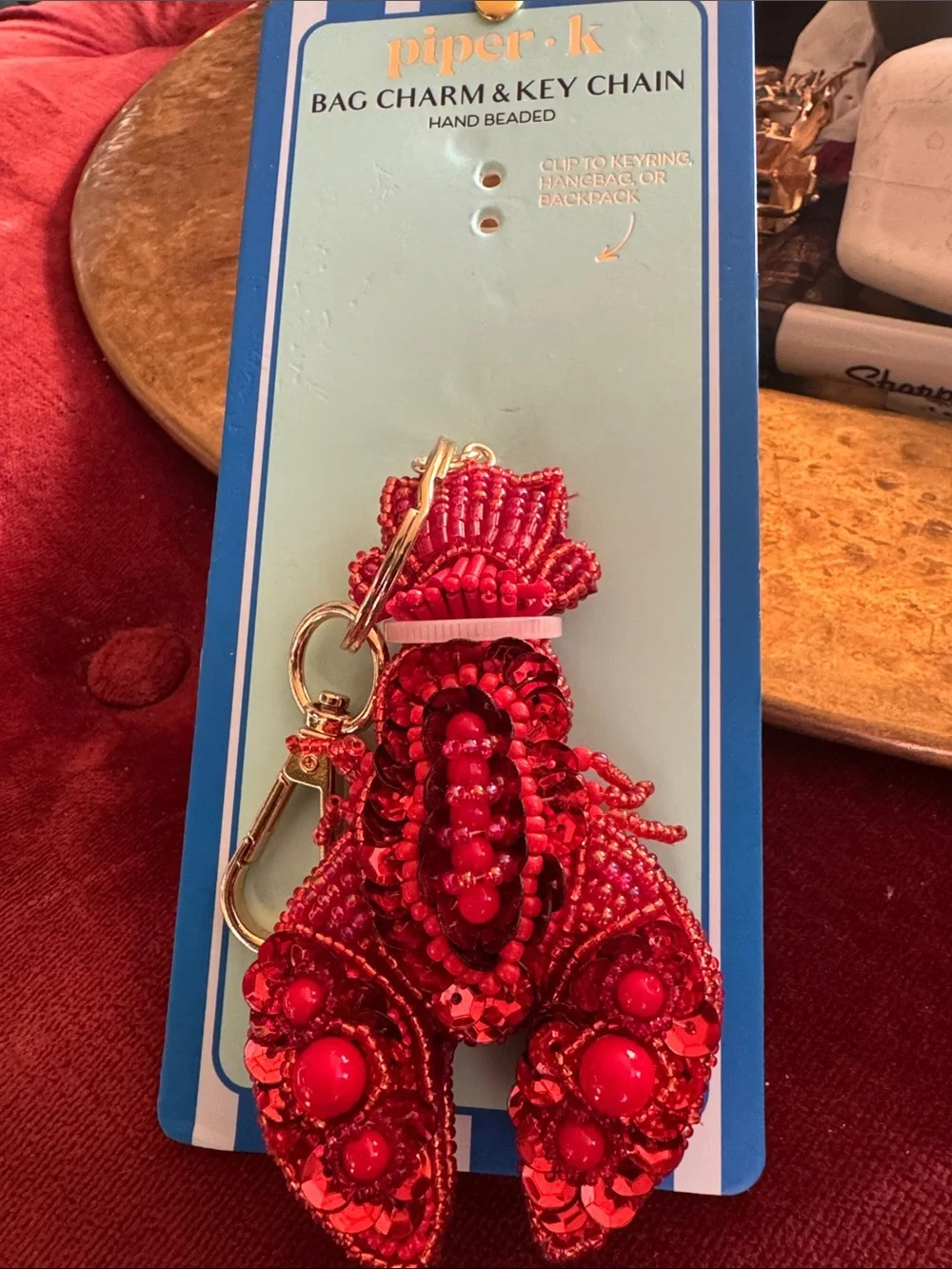piper•k Red Beaded Lobster Key & Bag Charm